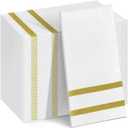 100 Pack Napkins Disposable Guest Towels Linen-Feel Decorative Napkins Soft and Absorbent Dinner Paper Hand Towels for Bathroom Party Powder Room Hotel Fancy Restaurant (100 Gold stripe)