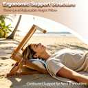 Foldable Wooden Beach Headrest with Adjustable Sun Shade, Ergonomic Neck Support Pillow with Removable Washable Cover for Pool, Camping and Beach