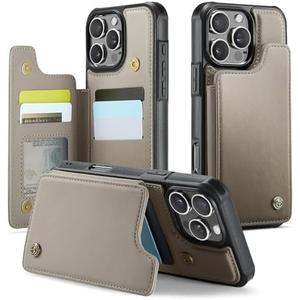 JEEHOOD Compatible with iPhone 16 Pro Max 6.9" Wallet Case with Card Holder RFID Blocking for Women Men, Double Magnetic Clasp Kickstand Shockproof Phone Case Fit for iPhone 16 Pro Max, Gray