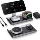 3 in 1 Magnetic Wireless Charging Station for Apple Devices,Foldable Wireless Charger Stand for Magsafe iPhone 17 Air 16/15/14/13/12,Apple Watch,AirPod,Wireless Charger Dock with Night Light (Black)