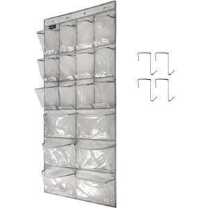Extra Large Hanging Crystal Clear Over Door Shoe Organizer, Closet Shoe Rack with 12+6 Pockets, 8 Hooks, Grey (59"x 21.6")