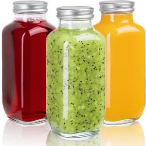 Juice Bottles with Lids, 16 Oz - Set of 3 - Clear Glass Jars with Caps - Reusable Empty Drink Containers for Juicing, Smoothies, Water, Milk, Kombucha Storage, Wellness Shots and More (3)