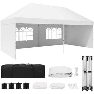 Eachbid 10' x 20' Pop Up Canopy Gazebo Commercial Tent with 4 Removable Sidewalls, Large Party Tent, Event Shelter Gazebo Canopy with 4 Sandbags, Stakes X12, for Patio Party Weddings Picnic (White)