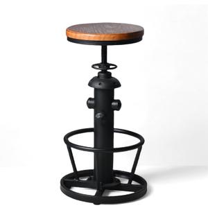 Industrial Bar Stools Kitchen Island Dining Chairs Swivel Wooden Seat Bar Counter Height Adjustable 25-31inch (Black)