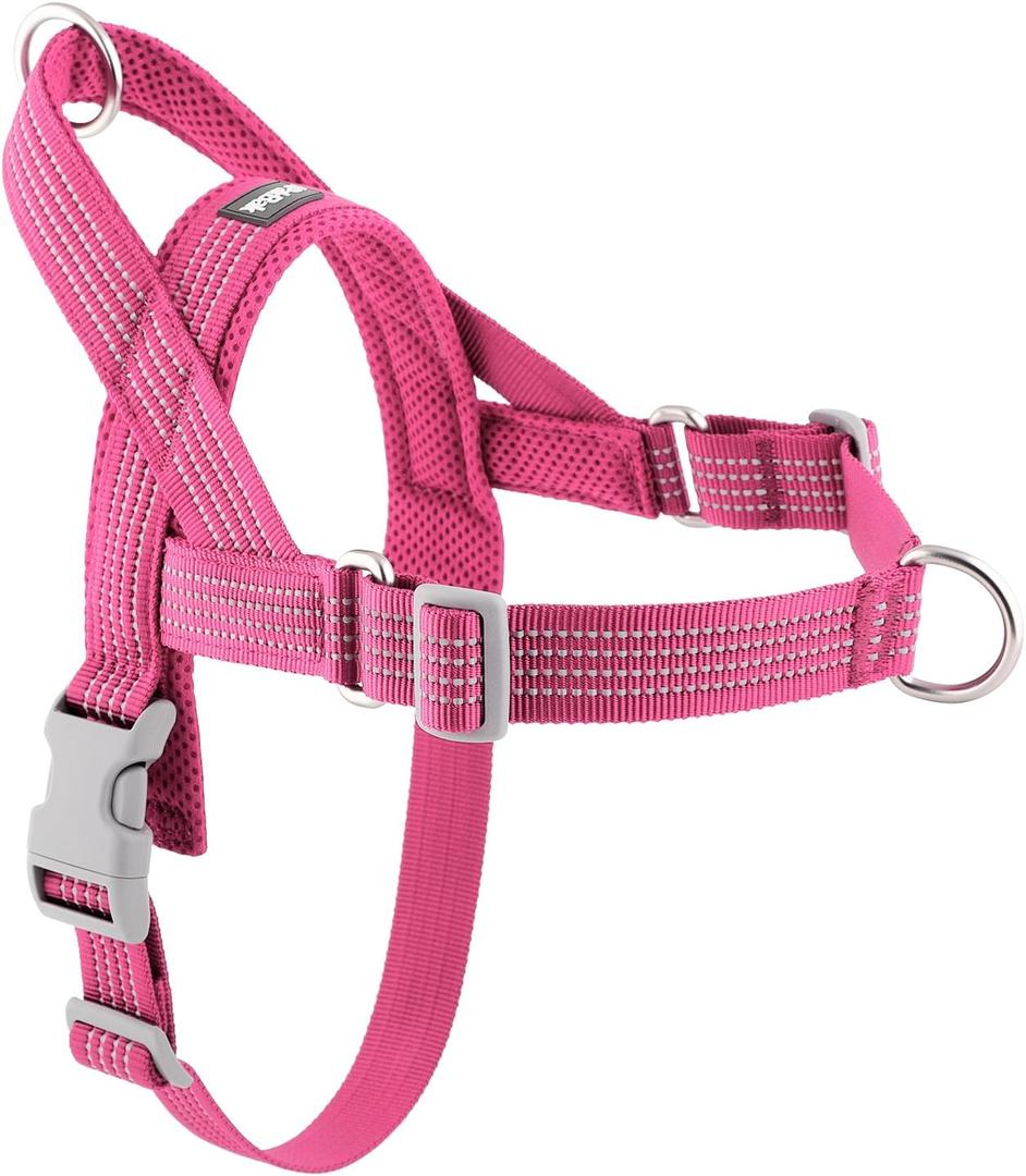 No Pull Dog Harness with Handle, Adjustable Soft Mesh Padded Reflective Walking Harness with Front Clip for Small Medium Large Dogs Quick Fit No Escape for Training and Hiking (Pink, S)