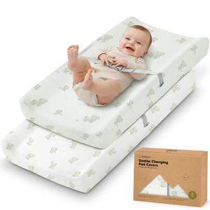 2-Pack Organic Changing Pad Covers for Girl, Boy, Neutral - 100% Cotton Changing Table Pad Cover, Soft Baby Nursery Diaper Changing Pad Sheets, Contour Changing Pads Liners, Change Pad Cover(Elly)