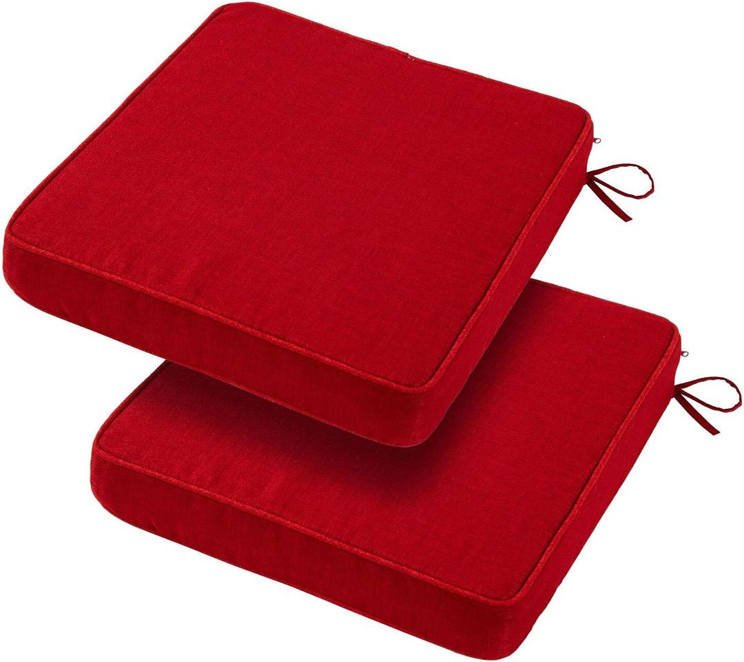 18x18x3 Inch Outdoor Square Corner Chair Cushions with Ties Set of 2, Water&Fade Resistant Thick Seat Cushion Pads for Garden Patio Dining Porch Furniture - Red