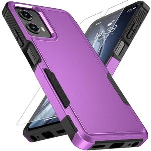 Vinve for Moto G 5G 2024 Case with HD Screen Protector, Military-Grade Shockproof & Dual-Layer Protection, Anti-Slip Grip Design Phone Case, Purple