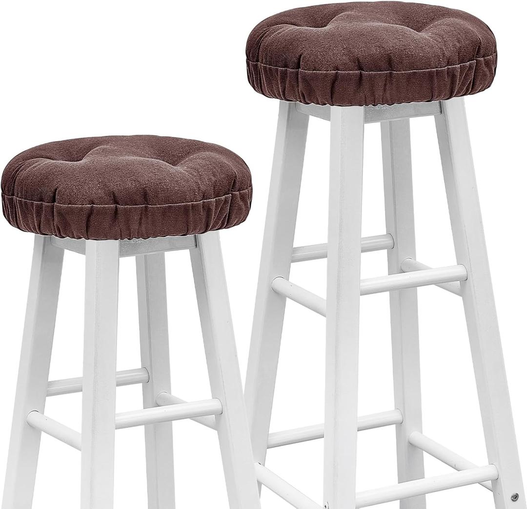 2 Pieces Stool Covers Round Bar Stool Cushion Soft Seat Covers Round Bar Cushions with Elastic Band for Chairs Seat Slipcovers(12 Inch,Brown)