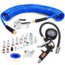 22 Pieces Air Compressor Accessories kit, 1/4 inch x 25 ft Recoil Poly Air Compressor Hose Kit, 1/4" NPT Quick Connect Air Fittings, Tire Inflator Gauge, Blow Gun, Swivel Plugs