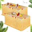 Aomig Hawaiian Luau Table Skirts, 2 Pieces Hawaiian Party Decoration, Tropical Birthday Decoration with Multicoloured Flowers for Hawaiian Themed Parties (275cmx75cm)