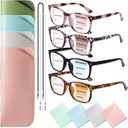 4 Pack Progressive Multifocus Reading Glasses for Men Women Spring Hinge Square Blue Light Blocking Readers (4 Mix Color)