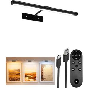 EZVALO Picture Light for Wall, 13'' Black Rechargeable 4800mAh Battery Lights Wireless with IR Remote, Magnetic LED Art Painting Light with 3 Color Temperatures, Display for Gallery, Living Room