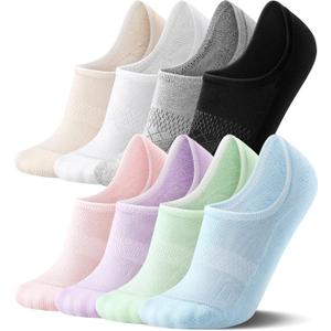 FITRELL No Show Socks Womens Cotton Cushioned Athletic Ankle Low Cut Invisible Non Slip Socks 5-8 Pairs (Medium, 8 Pairs Mulicolor - Bliss Cream)