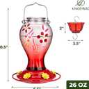 Kingsyard Hummingbird Feeder for Outdoors, Glass 26 oz Leak Proof Feeder with Ant Moat & 6 Ports, Hanging Bird Feeder for Garden Decor, Red