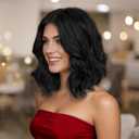 Black Short Wavy Wig for Women Lace Hairline Bob Style Synthetic Heat Resistant - Natural Appearance for Everyday Hairstyle 14 Inch