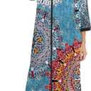 Bloggerlove House Dresses for Women Zip Up Robes Soft Cotton Nightgown Half Sleeve House Coat Long Night Gowns Sleepwear (S)