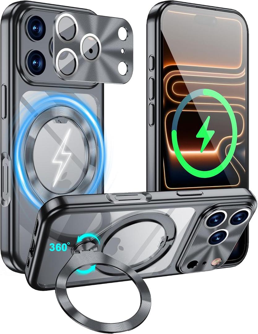 for iPhone 17 pro max Case with Ring Stand Camera Protection Black