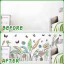 Palm Leaves Wall Decals Boho Tropical Leaves Wall Sticker Removable Green Plant Leaf Walls Decal Peel and Stick Tropical Leave Butterflies Vinyl Art Mural for Bedroom Living Room TV Background Decor