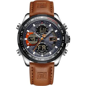 NAVIFORCE Men's Military Digital Watches Analog Quartz Waterproof Watch Sport Multifunctional Leather Wristwatch
