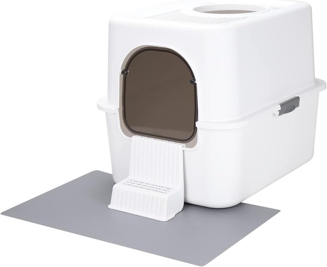 Cat Litter Box with Lid, Fully Enclosed Splash-Proof,Top Entry Cat Litter Box, Easy to Assemble and Installation (White, Small)