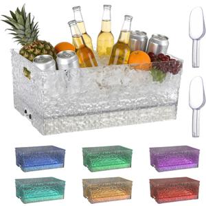 Colorful LED Ice Buckets for Parties, 15Liter / 4 Gallon Big LED Light Beverage Tub with 2 Shovels, Beverage Bucket for Bar, Family Gathering & Nightclub Essential (A)