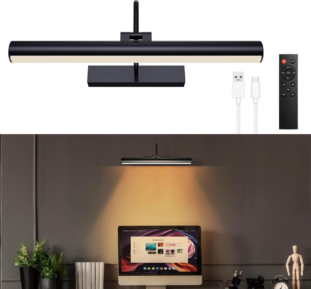 13'' Picture Light for Wall, 5200 mAh Battery Operated Picture Light with Remote & Timer for Wall Art - 3 CCT Dimmable LED, Matte Black Finish