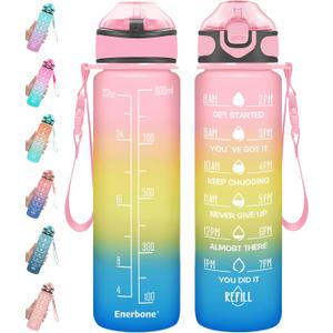 Enerbone 32 oz Drinking Water Bottle with Times to Drink and Straw, Motivational with Carrying Strap, Leakproof BPA & Toxic Free, Ensure You Drink Enough Water for Fitness Gym Outdoor