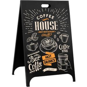 Ilyapa Modern All Metal Double Sided A Frame Chalkboard Sidewalk Sign - 24 x 38 inch Magnetic Chalk Menu Board Restaurant & Vendor Display Supplies