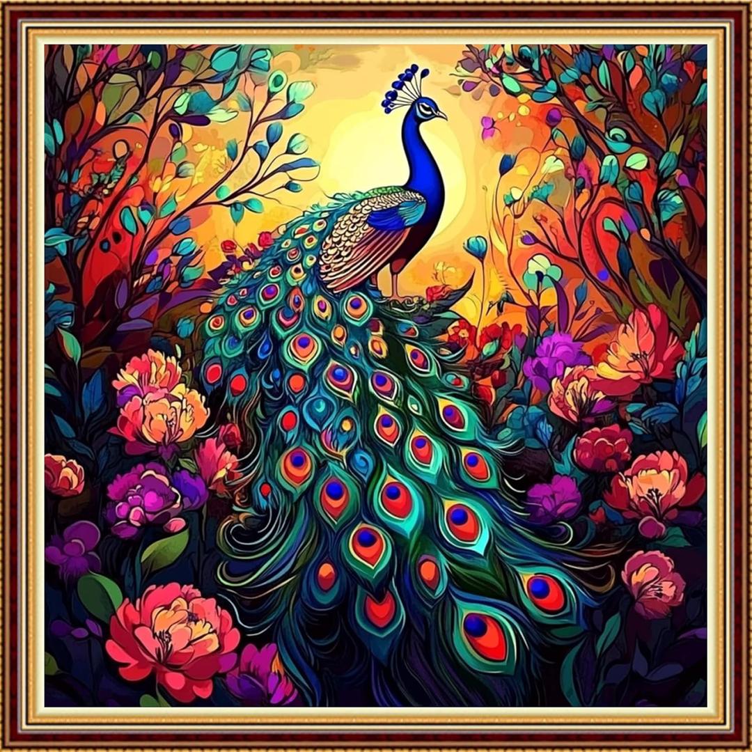 Hopeart Stamped Cross Stitch Kits for Beginner Embroidery Kits for Beginners Adults DIY 11CT Cross Stitch Patterns Needlepoint Kits Crossstitching Kits-Forest Peacock 18x18 inch (ArtColor22)