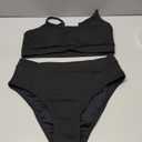 Lilosy High Waisted Tummy Control Ribbed Bikini Crop Top Brazilian Swimsuit Set 2 Piece (Medium, Black)
