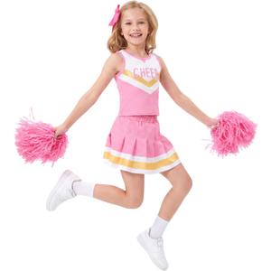 CIFITERY Toddler Cheerleader Costume Kids Cheer Outfit, Pink Cheer Uniform for Girls Cheerleading Birthday Gift Halloween (S)