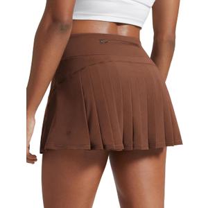 CRZ YOGA Women's Quick Dry Pleated Tennis Skirts Mid Waisted Cute Athletic Workout Running Sports Golf Skorts Volleyball (Coffee Brown)