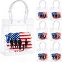 24 Pcs Patriotic Clear Gift Bags Red White Blue Handles PVC Treat Bags for 250th Anniversary 4th of July(American Flag), 5.9 x 6.3 x 2.7 inches