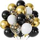Black and Gold Balloons, 60 Pcs 12 Inch Graduation Balloons, Metallic Black Gold White Confetti Balloons, for Graduation Party 2026, Birthday, Wedding, Retirement Party Decor