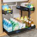 Upgrade Expandable Under Sink Organizer, Insputer 2 Tier Metal Under Cabinet Storage with 3 Slide Rails, Height Adjustable, Thickened Pull Out Drawer Shelf for Bathroom, Kitchen, Laundry, Pantry (1PC(14.8"-25"W))