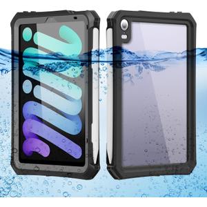IP68 Waterproof Case Compatible with iPad Mini (A17 Pro 7th Gen) 8.3'' 2024/ Mini 6 w/Pencil Holder Kickstand Shock-Dust-Proof Full-Sealing Cover Compatible with Magic Keyboard A2993 A2995