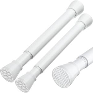 MEXAU 2 Pack White Tension Rod 16 To 26 Inch Spring Tension Rod Adjustable Spring Curtain Rods No Drilling Short Curtain Rod Extendable Small Spring Tension Rod for Closet Cupboard Bars Refrigerator