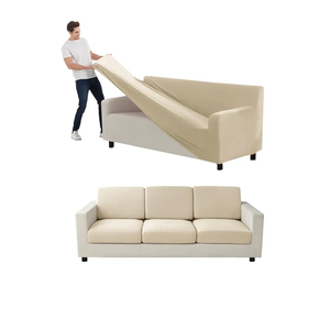 UNBBRRL 3/5/7 Piece Couch Covers for Sofa, Velvet Sofa Slipcovers for Separate Main Sofa Cover, Backrest Covers and Seat Cushion Covers, Stretch Furniture Cover Non-Slip (Beige,Sofa- Large 9 PCS)