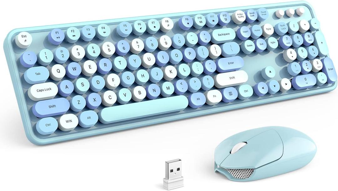 KNOWSQT Wireless Keyboard and Mouse Combo, Blue Colorful 2.4G Typewriter Full-Size Cute Keyboards - USB Receiver Plug and Play, for Computer, PC, Laptop, Desktop, Windows