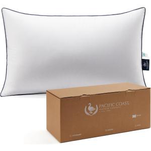 Pacific Coast Bed Pillow, Hotel Goose Feather and Down Pillow for Sleeping, 3-Chamber Pillow with High Thread Count 100% Cotton Shell, Queen Size