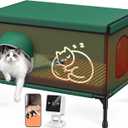 Heated Outdoor Cat House with Camera, 100% Waterproof & Insulated Cat Shelter for Winter, Escape Door for Safety, for Feral Stray & Barn Cats (Green)