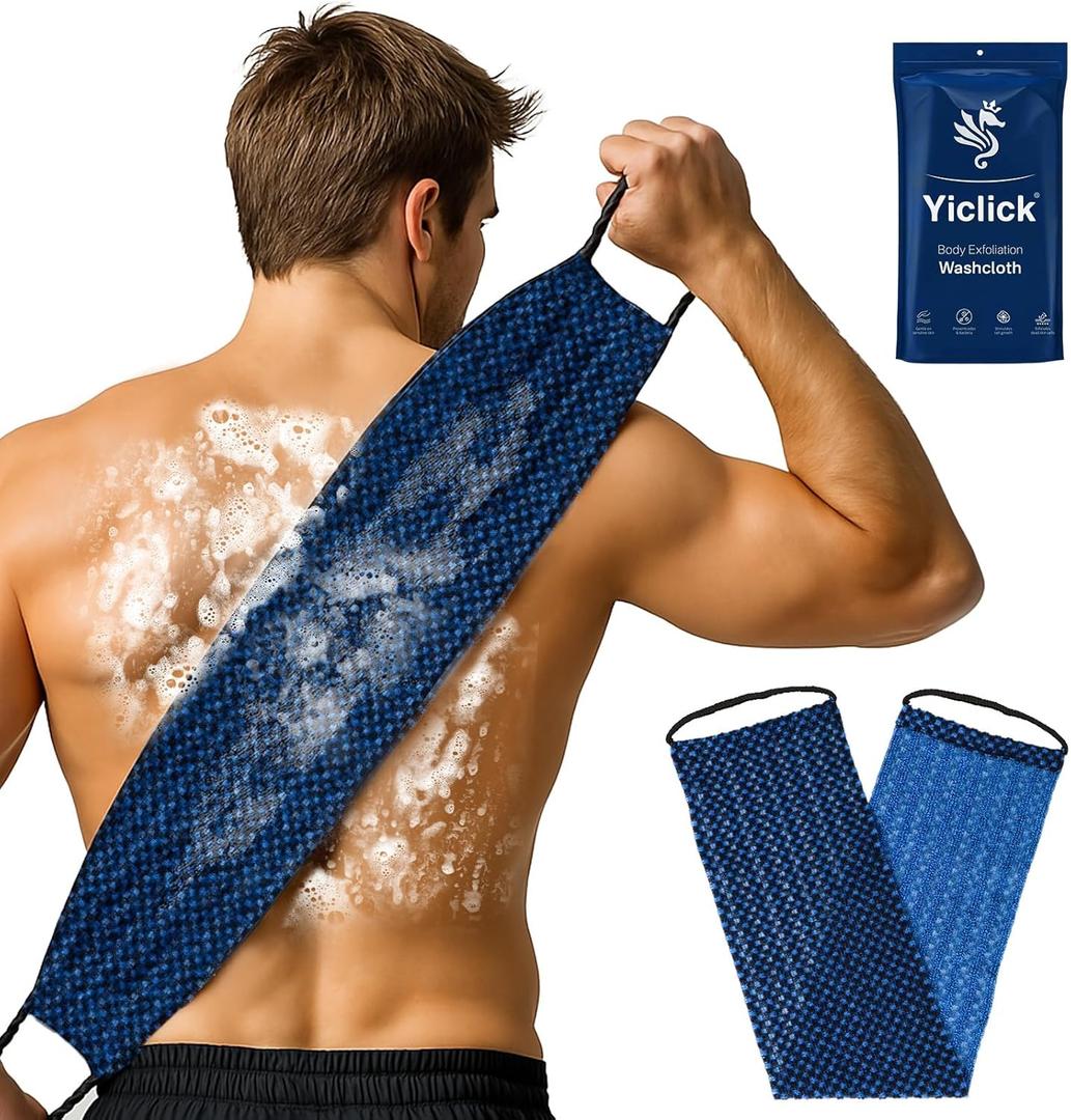Yiclick Dual-Textured Exfoliating Washcloth Towel - Back Scrubber for Use in Shower Bath, Exfoliating Body Scrubber Exfoliator, Exfoliate Loofah Lufa Sponge Wash Cloth for Women Men