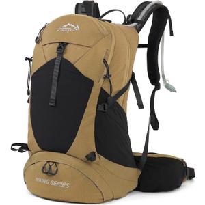 Hiking Backpack, Waterproof Hiking Daypack with 3L Water Bladder and Rain Cover, Lightweight Travel Camping Backpack for Men Women (Khaki)