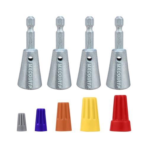 MXCOIRTP Wire Twister Tool for Drill, 1/4" Hex Shank Drill Wire Twister, Wire Nut Twister for Drill Profession Electricians Tool Wire Twister Connector for 9-22 AWG, 4*Wire Twister Tool+5pcs Wire Caps