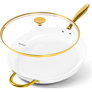 MICHELANGELO Large Frying Pan with Lid, 14 Inch Ceramic Skillet with Non-Toxic Coating, Non Stick Fry Pan with Ergonomic Handle, Induction Compatible