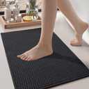 Color&Geometry Rubber Backed Waffle Bath Mat 24x16, Non Slip Machine Washable Bathroom Rugs, Soft Absorbent Chenille Boho Carpet for Bathroom Floor, Tub and Shower, Black