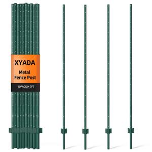 Metal Fence Post 7feet, Heavy Duty Garden Fence Post for Holding Wire Fence, Sign U Post Pack of 10 Sturdy Outdoor No Dig Fence Post for Garden Yard Green