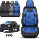Car Seat Cover Custom Fit for Ford F150 2009-2026 Faux Leather Seat Cover Set Compatible with Regular Cab Super Cab Super Crew Pickup Truck Cushions (Black & Blue, Full Set)