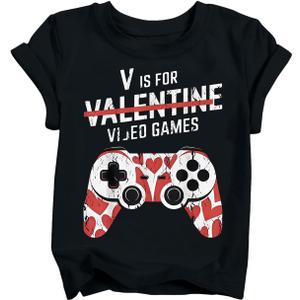 Boys Valentines Shirt Kids Valentines Day T-Shirts Toddler Valentines Graphic Tops 2026 (3-10 Years) (Black)